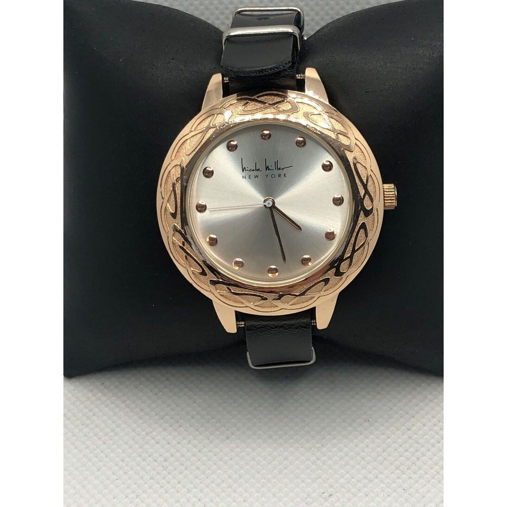 Nicole Miller Unisex Leather Analog Silver Dial Quartz Watch W/ Custom Band OL95